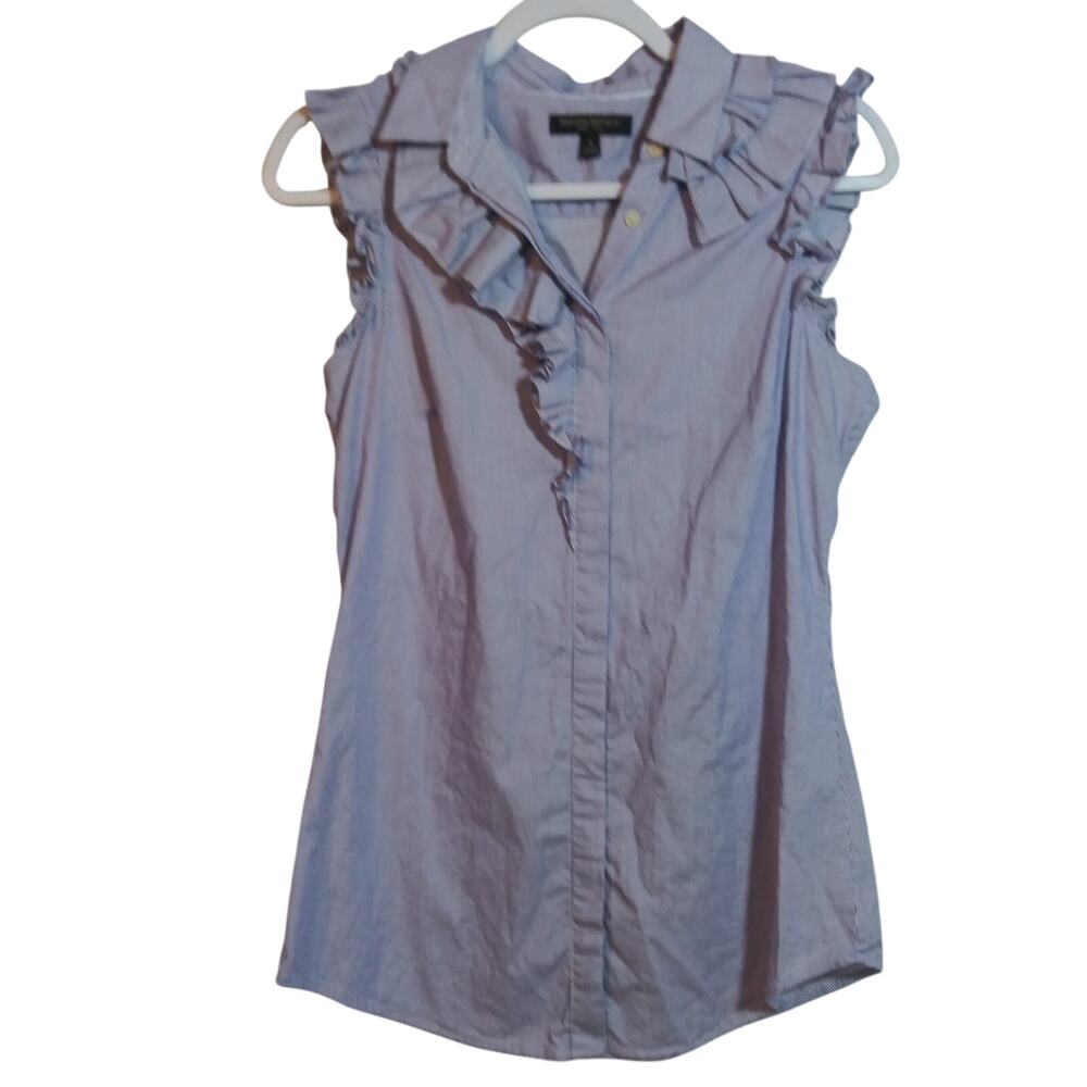 Banana Republic Blue Stripe Riley Sleeveless Ruffle Shirt Size 6
